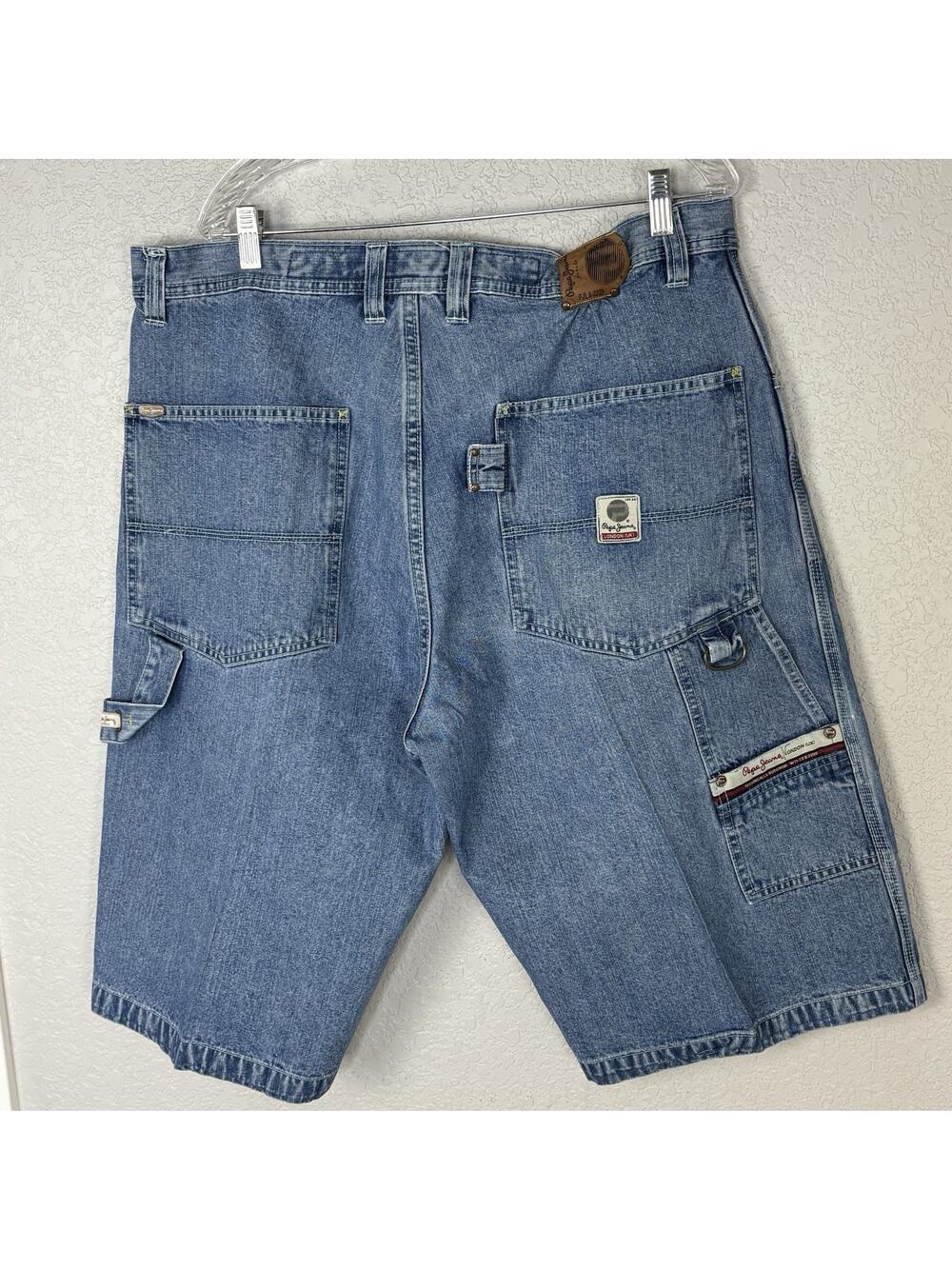 Vintage Pepe Men’s Shorts Jorts Denim Carpenter Baggy Blue Starched 40 X 15